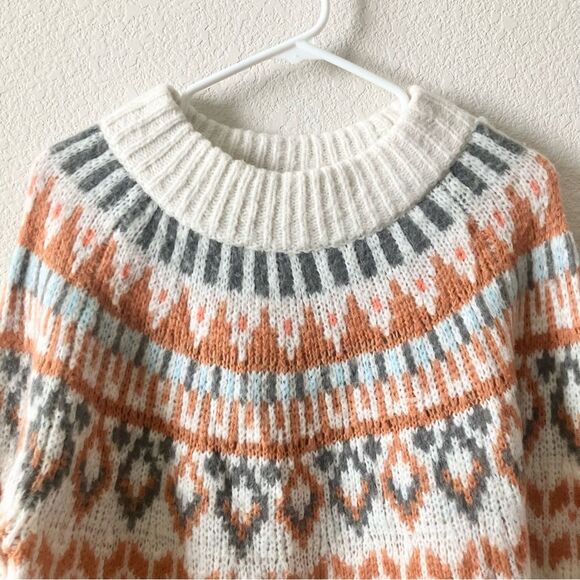 Aerie Casual Comfy Fair Isle Heather Frost Chunky Knit Round Neck Sweater S - Picture 4 of 8